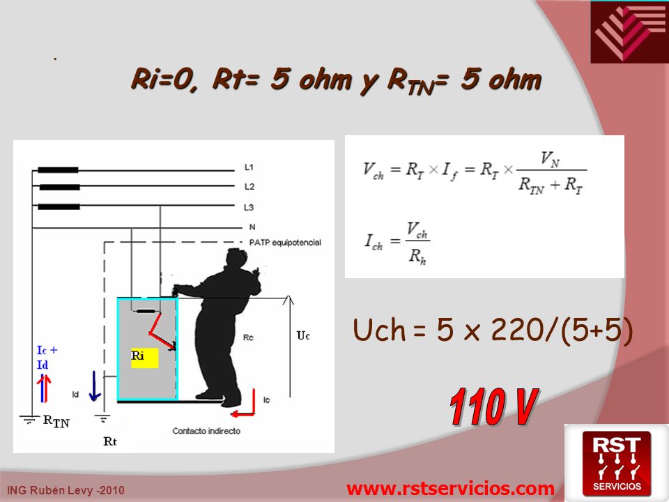 Uch = 5 x 220/(5+5) Ri=0, Rt= 5 ohm y RTN= 5 ohm 110 V