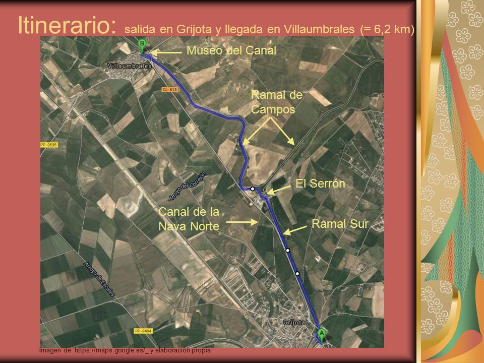 Itinerario: salida en Grijota y llegada en Villaumbrales (≈ 6,2 km)
