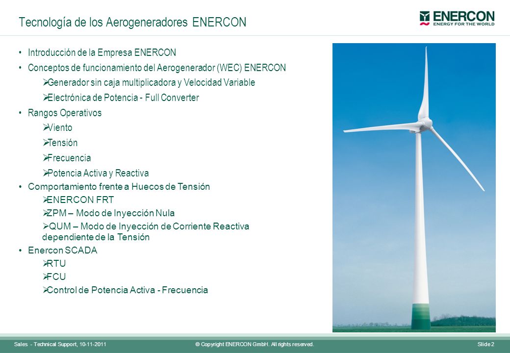 Tecnología de los Aerogeneradores ENERCON