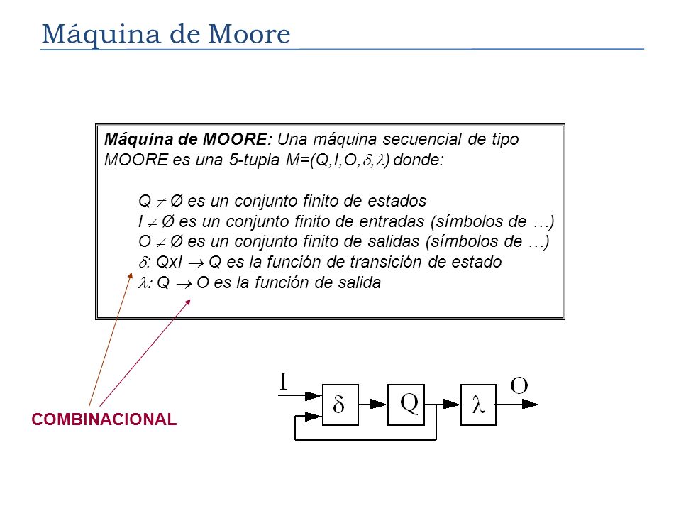 Máquina de Moore Máquina de MOORE: Una máquina secuencial de tipo