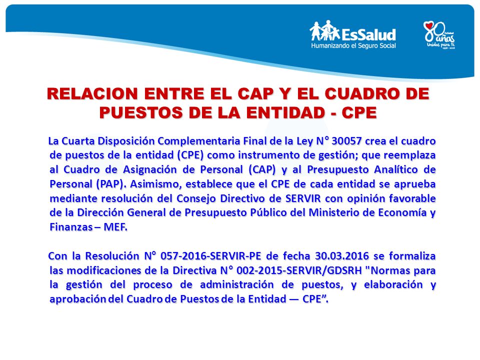 RELACION ENTRE EL CAP Y EL CUADRO DE PUESTOS DE LA ENTIDAD - CPE