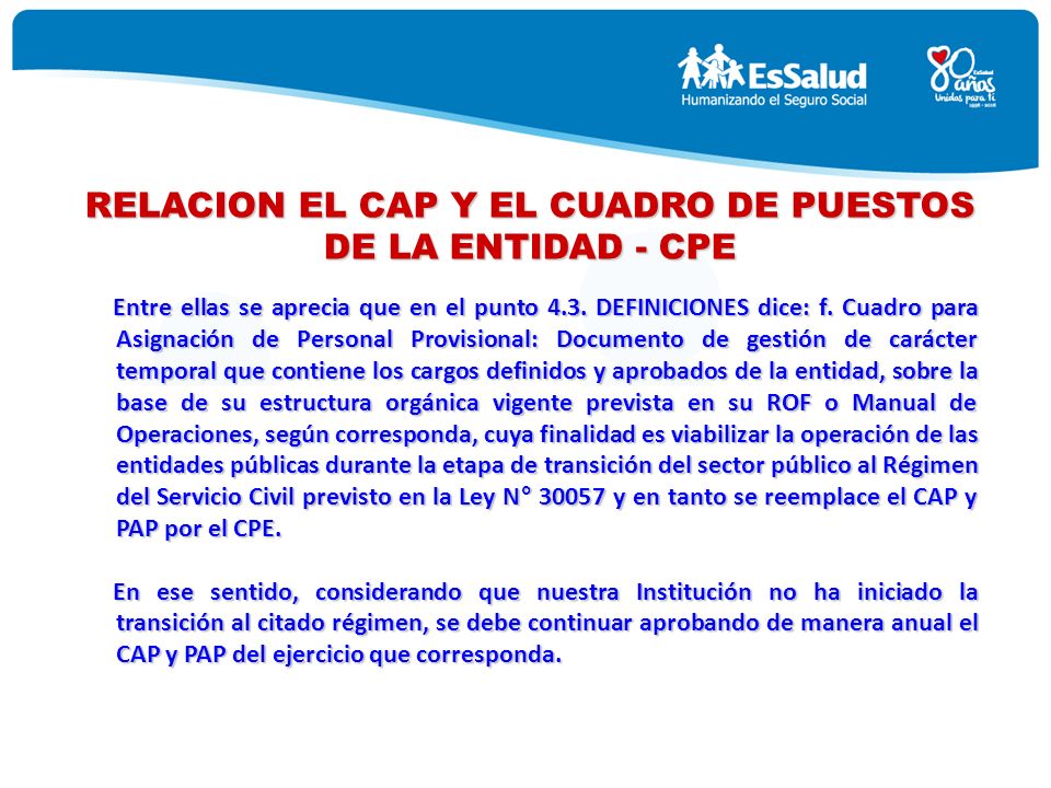 RELACION EL CAP Y EL CUADRO DE PUESTOS DE LA ENTIDAD - CPE