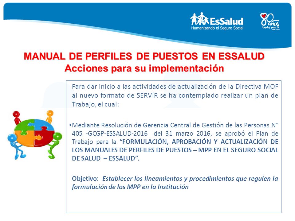 MANUAL DE PERFILES DE PUESTOS EN ESSALUD Acciones para su implementación