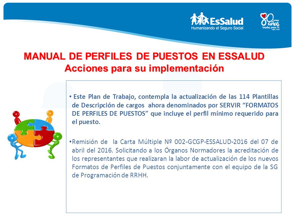 MANUAL DE PERFILES DE PUESTOS EN ESSALUD Acciones para su implementación