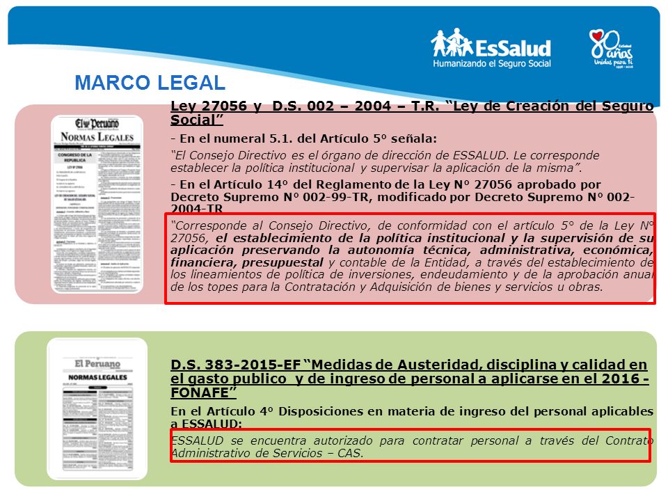 MARCO LEGAL Ley y D.S. 002 – 2004 – T.R. Ley de Creación del Seguro Social - En el numeral 5.1. del Artículo 5° señala: