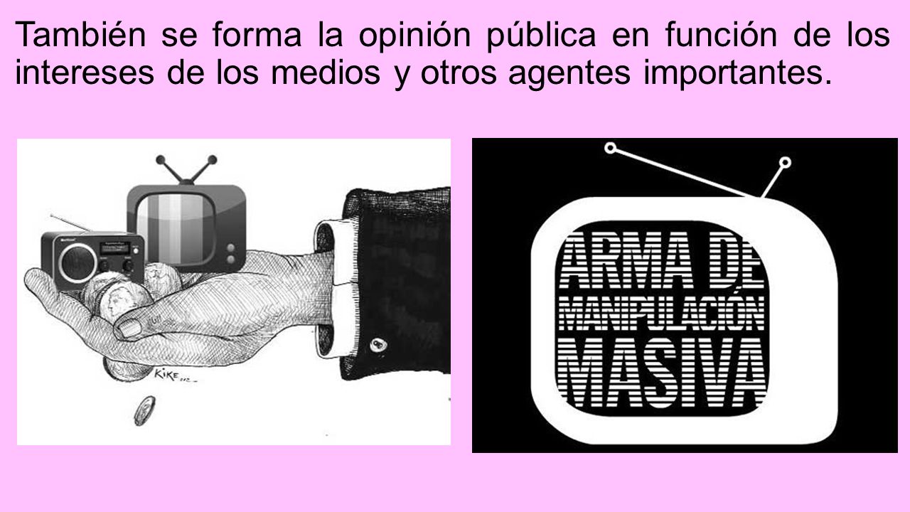 También se forma la opinión pública en función de los intereses de los medios y otros agentes importantes.