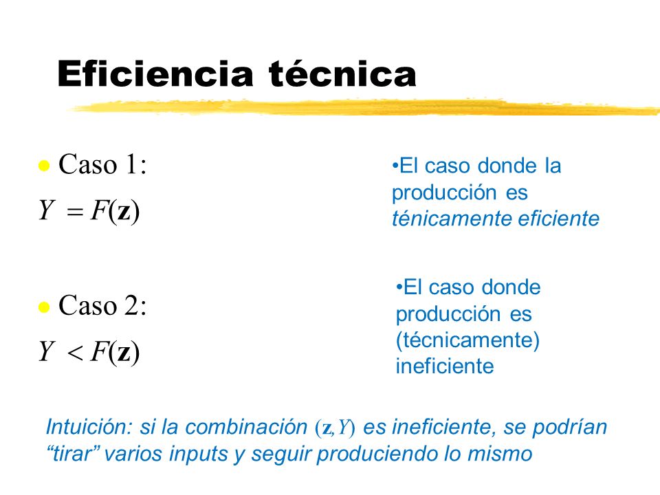 Eficiencia técnica Caso 1: Y = F(z) Caso 2: Y < F(z)