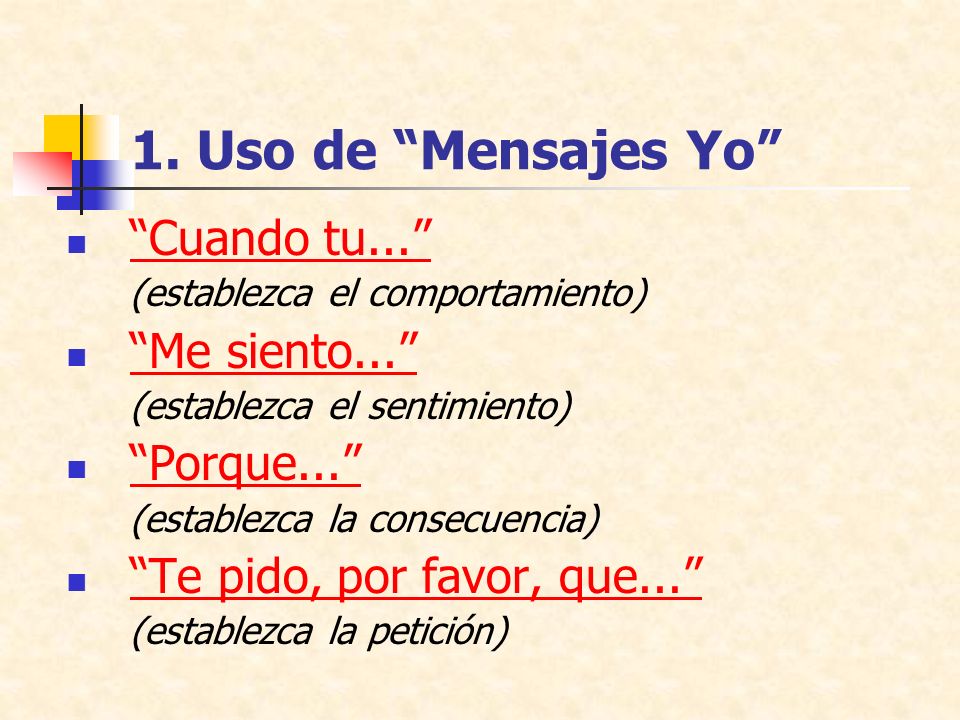 1. Uso de Mensajes Yo Cuando tu... Me siento... Porque...