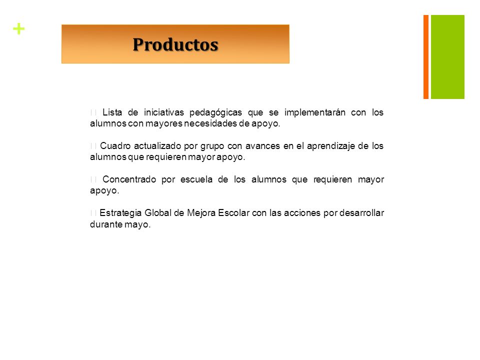 Productos ▶ Lista de iniciativas pedagógicas que se implementarán con los alumnos con mayores necesidades de apoyo.