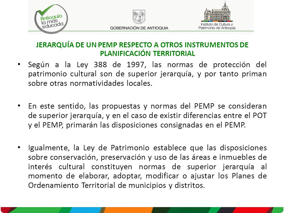 JERARQUÍA DE UN PEMP RESPECTO A OTROS INSTRUMENTOS DE PLANIFICACIÓN TERRITORIAL