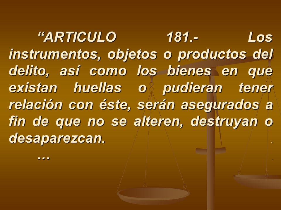 ARTICULO Los instrumentos, objetos o productos del delito, así como los bienes en que existan huellas o pudieran tener relación con éste, serán asegurados a fin de que no se alteren, destruyan o desaparezcan.