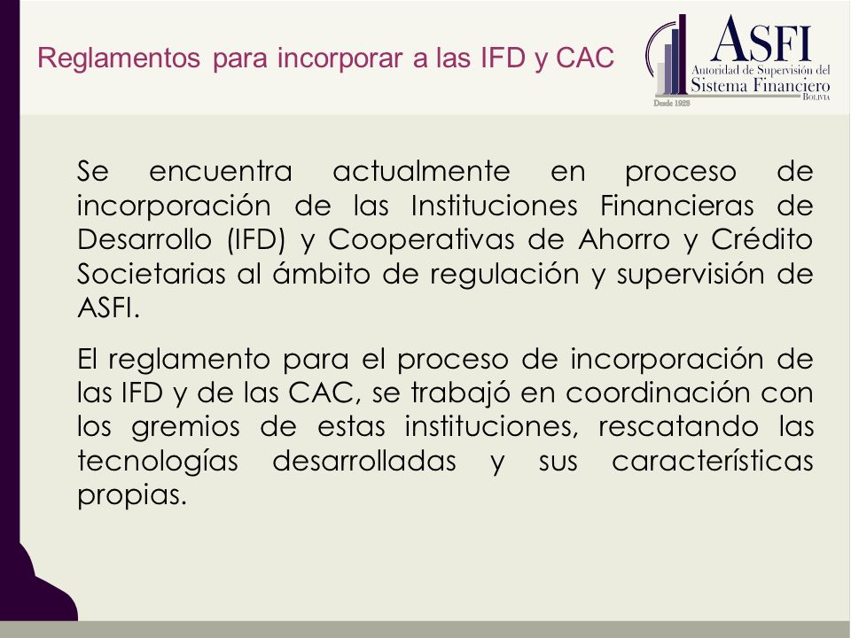 Reglamentos para incorporar a las IFD y CAC