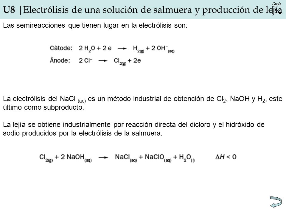 U8 |Electrólisis de una solución de salmuera y producción de lejía