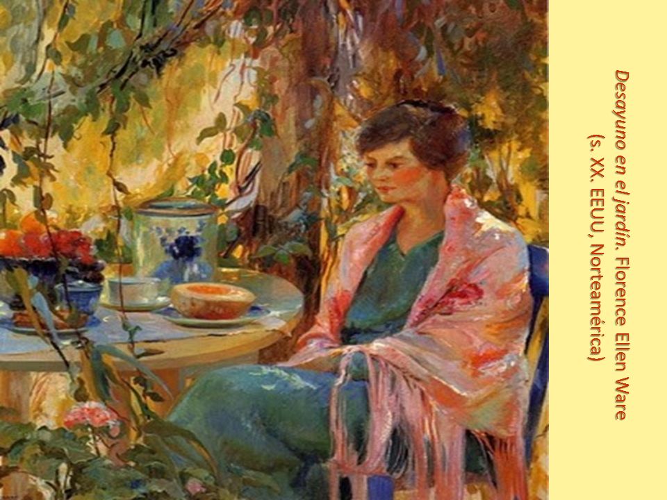 Desayuno en el jardín. Florence Ellen Ware (s. XX. EEUU, Norteamérica)