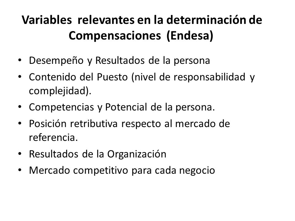 Variables relevantes en la determinación de Compensaciones (Endesa)