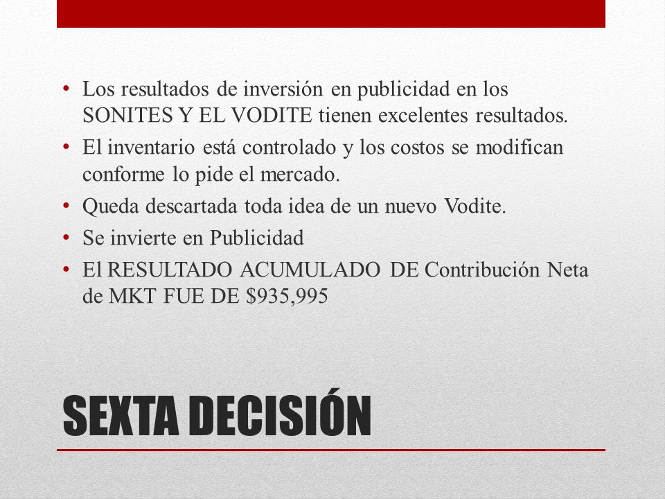 Los resultados de inversión en publicidad en los SONITES Y EL VODITE tienen excelentes resultados.