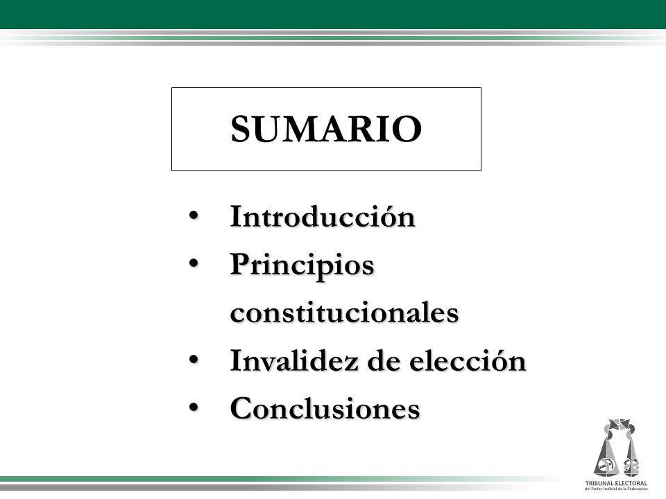 SUMARIO Introducción Principios constitucionales Invalidez de elección