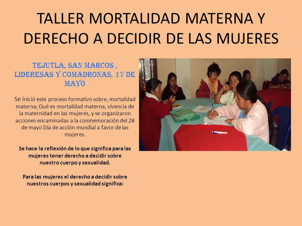 TALLER MORTALIDAD MATERNA Y DERECHO A DECIDIR DE LAS MUJERES