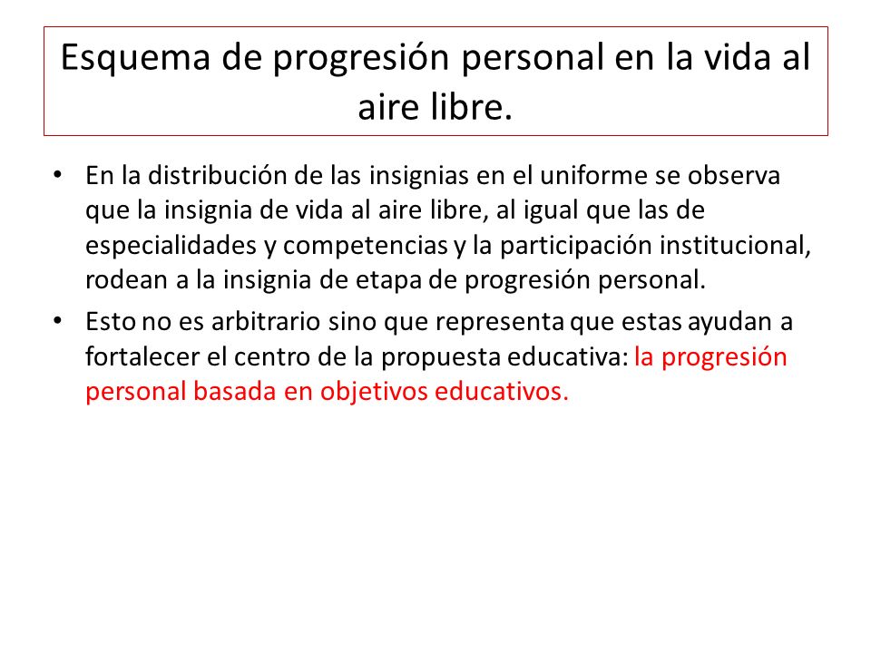 Esquema de progresión personal en la vida al aire libre.