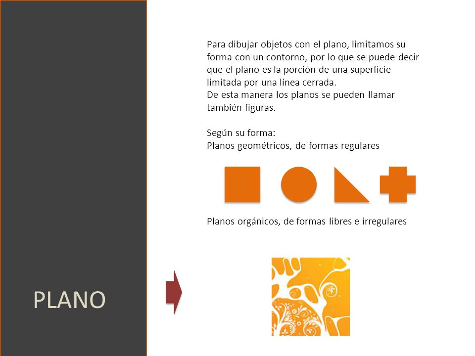 Para dibujar objetos con el plano, limitamos su forma con un contorno, por lo que se puede decir que el plano es la porción de una superficie limitada por una línea cerrada.