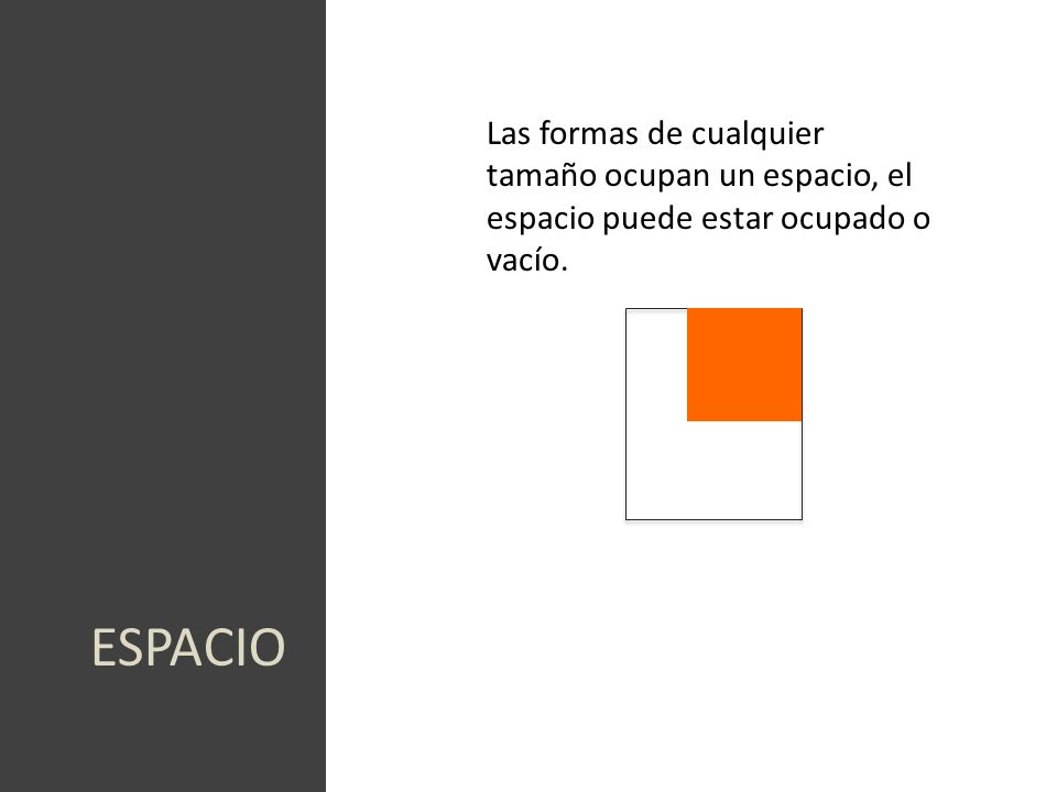 Las formas de cualquier tamaño ocupan un espacio, el espacio puede estar ocupado o vacío.