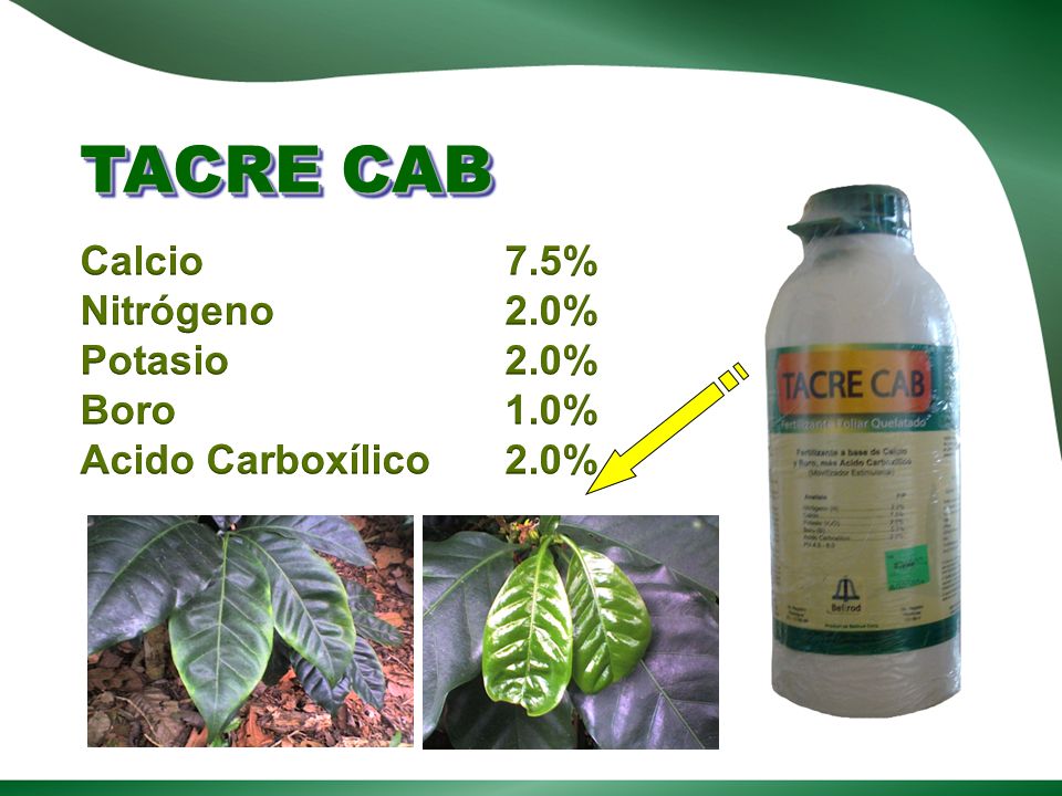 TACRE CAB Calcio 7.5% Nitrógeno 2.0% Potasio 2.0% Boro 1.0%