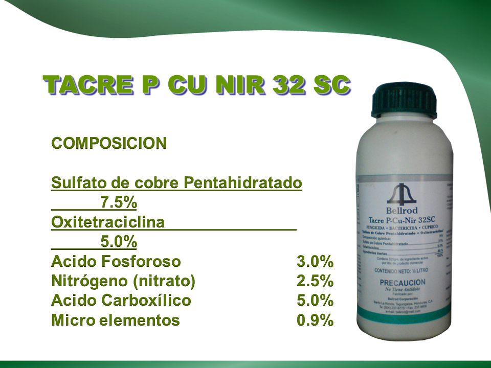 TACRE P CU NIR 32 SC COMPOSICION Sulfato de cobre Pentahidratado 7.5%