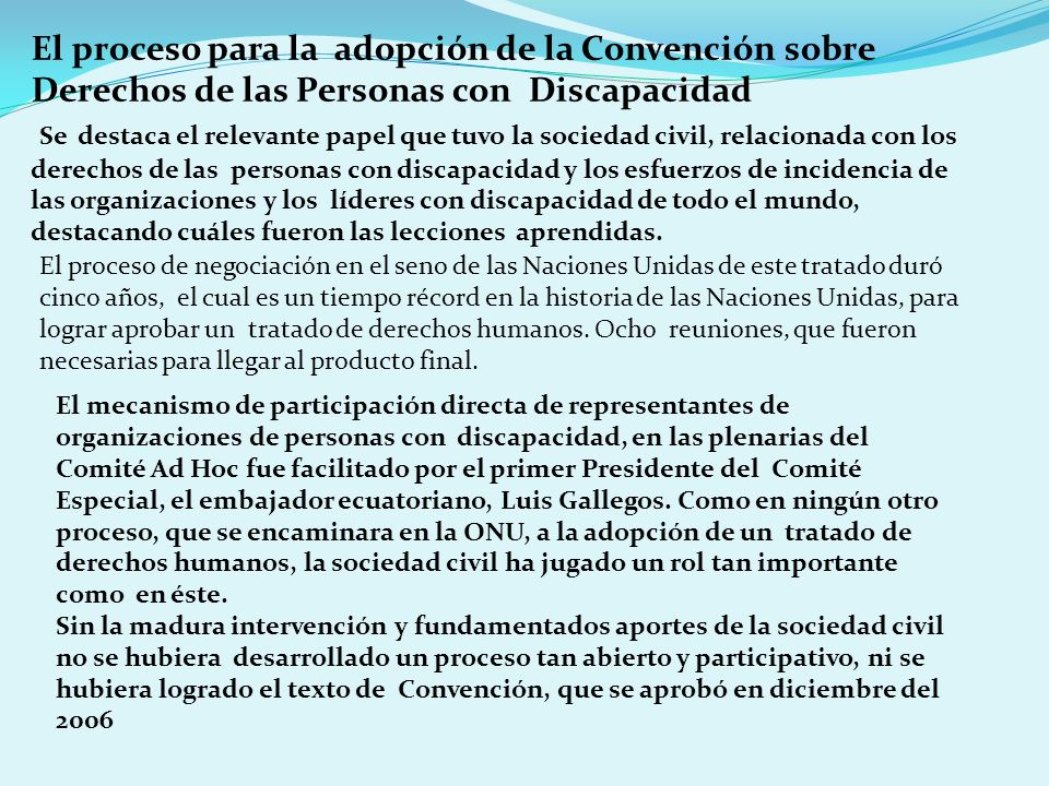 El proceso para la adopción de la Convención sobre Derechos de las Personas con Discapacidad