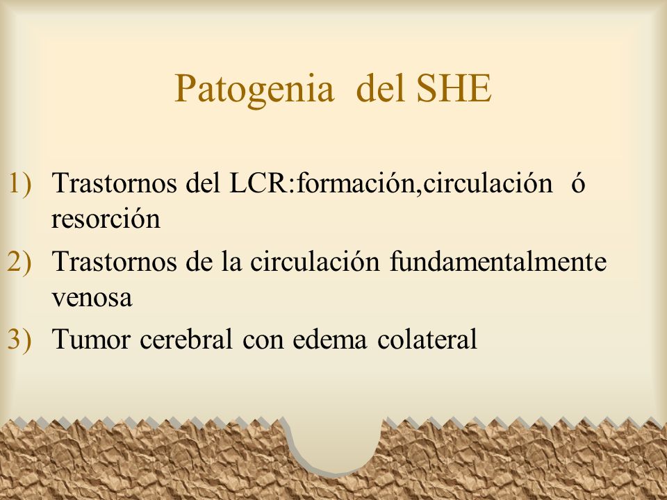 Patogenia del SHE Trastornos del LCR:formación,circulación ó resorción