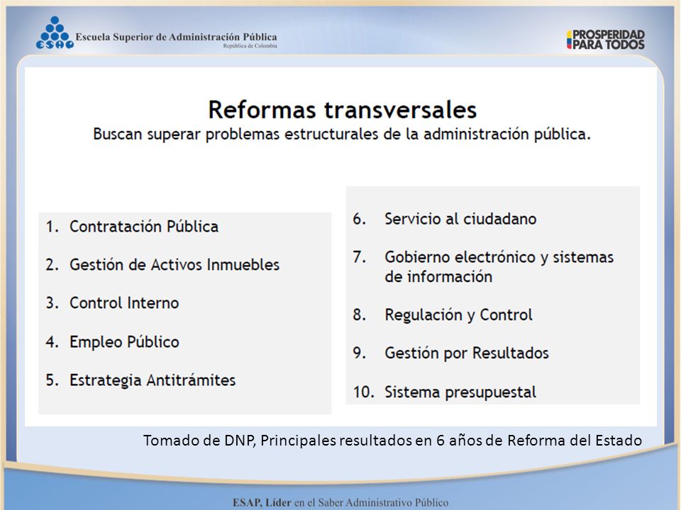 Tomado de DNP, Principales resultados en 6 años de Reforma del Estado