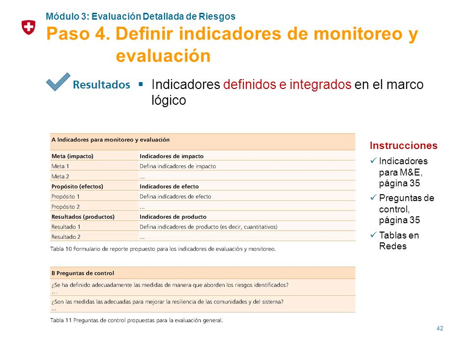 Paso 4. Definir indicadores de monitoreo y evaluación