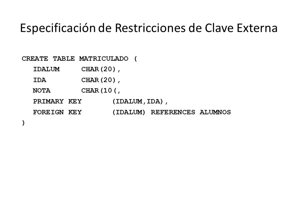 Especificación de Restricciones de Clave Externa