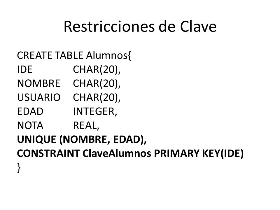 Restricciones de Clave