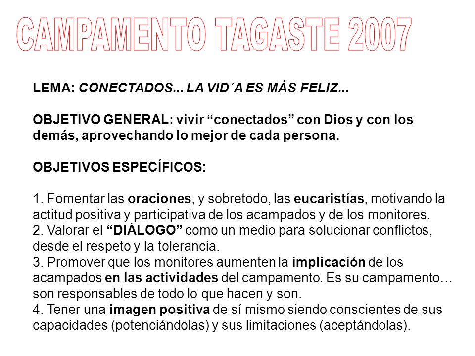 CAMPAMENTO TAGASTE 2007 LEMA: CONECTADOS... LA VID´A ES MÁS FELIZ...
