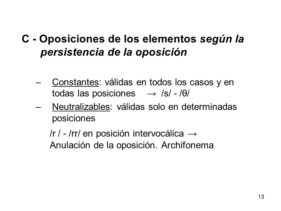 C - Oposiciones de los elementos según la persistencia de la oposición
