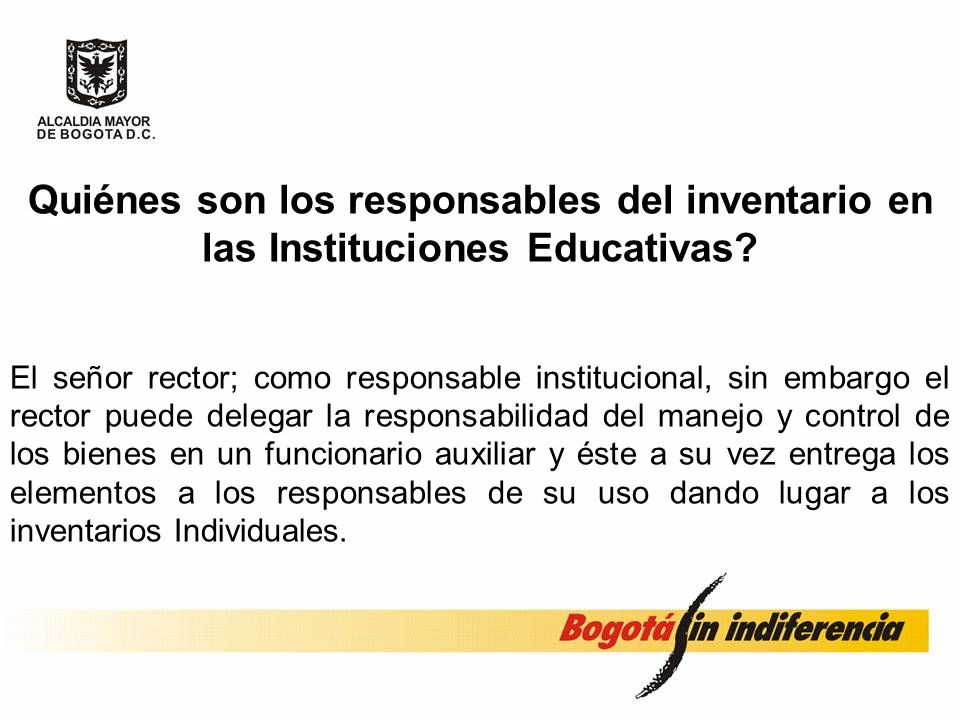 Quiénes son los responsables del inventario en las Instituciones Educativas