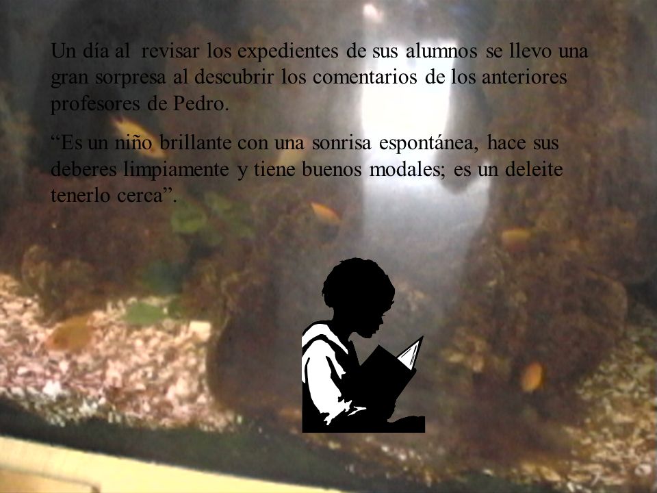 Un día al revisar los expedientes de sus alumnos se llevo una gran sorpresa al descubrir los comentarios de los anteriores profesores de Pedro.