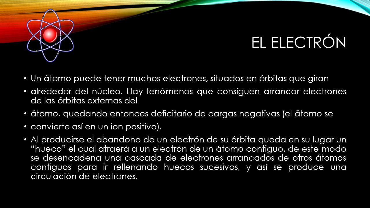 EL ELECTRÓN Un átomo puede tener muchos electrones, situados en órbitas que giran.