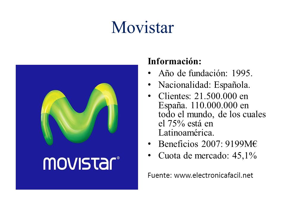 Movistar Información: Año de fundación: Nacionalidad: Española.