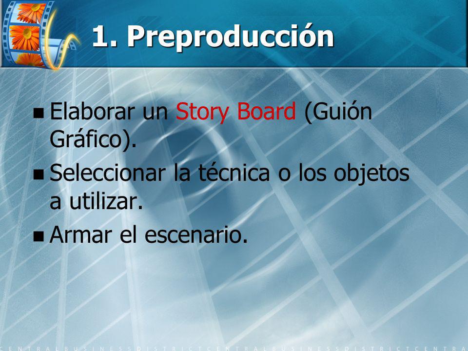 1. Preproducción Elaborar un Story Board (Guión Gráfico).