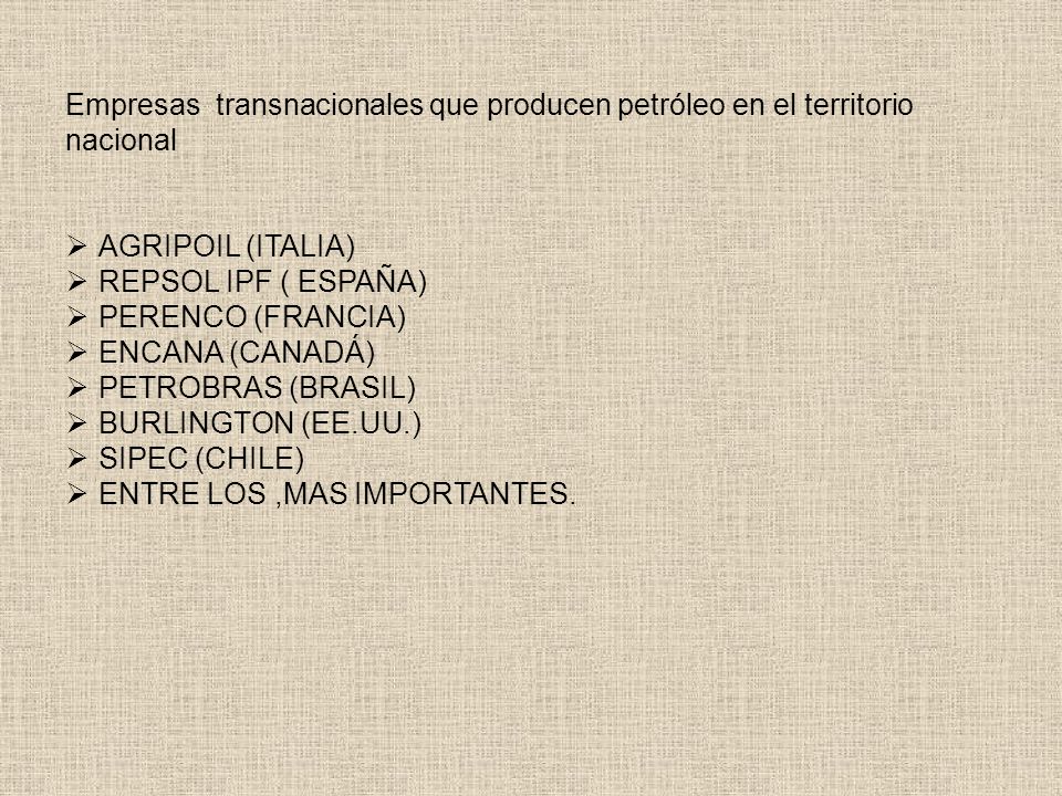 Empresas transnacionales que producen petróleo en el territorio nacional