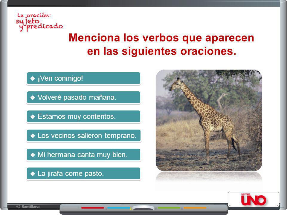 Menciona los verbos que aparecen en las siguientes oraciones.