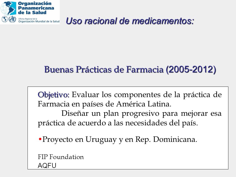 Buenas Prácticas de Farmacia ( ) Uso racional de medicamentos: