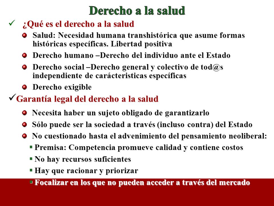 Derecho a la salud Garantía legal del derecho a la salud