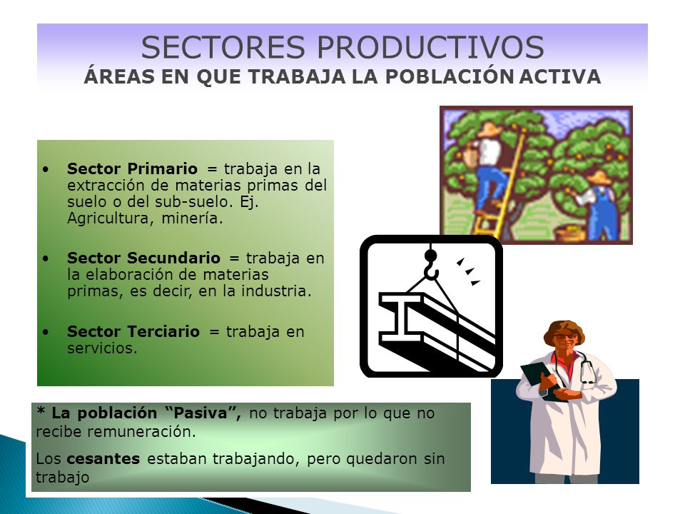 SECTORES PRODUCTIVOS ÁREAS EN QUE TRABAJA LA POBLACIÓN ACTIVA
