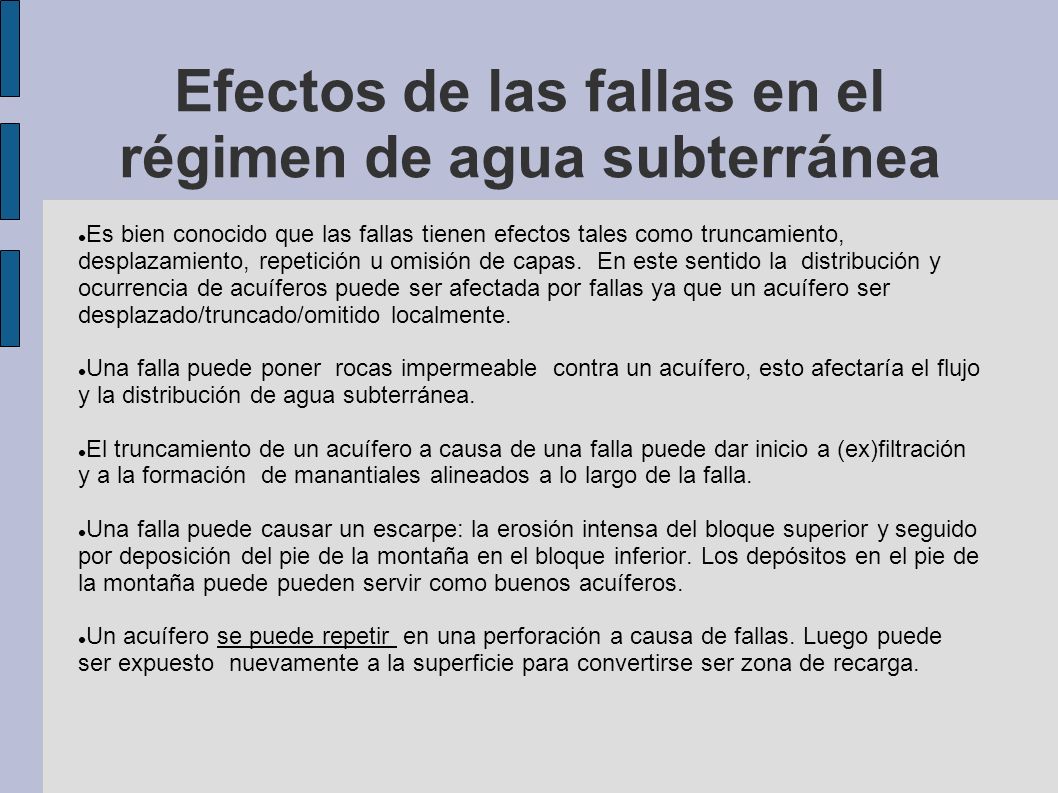Efectos de las fallas en el régimen de agua subterránea