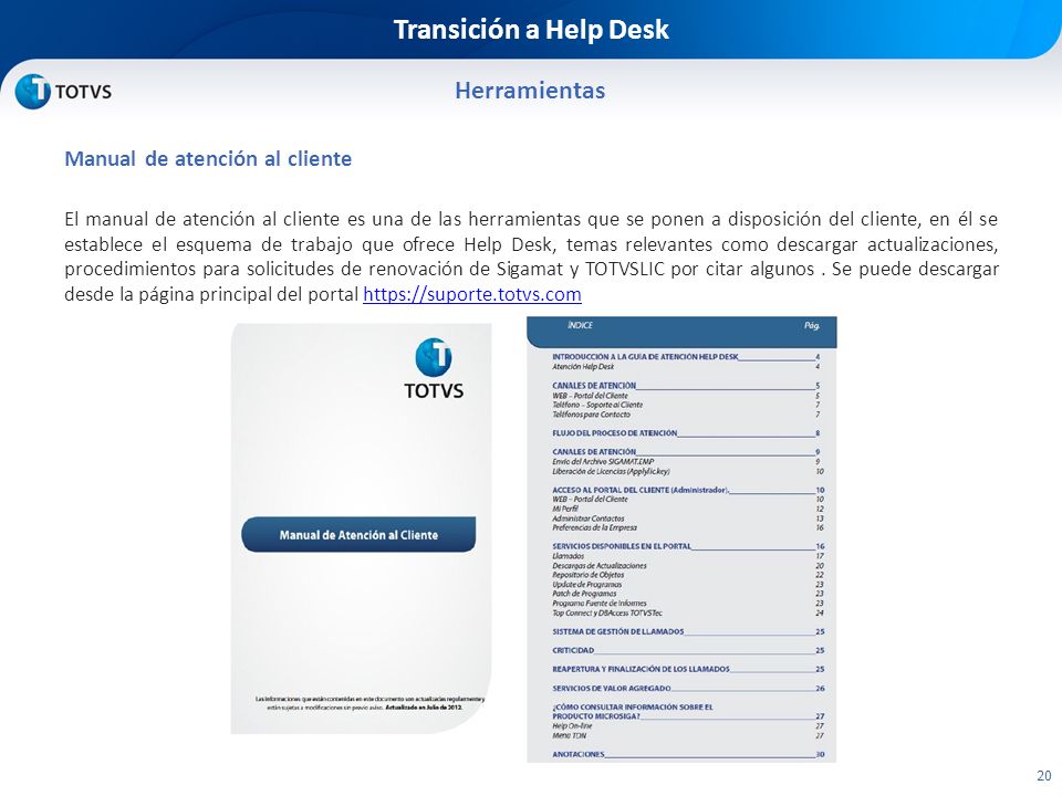 Transición a Help Desk Herramientas Manual de atención al cliente