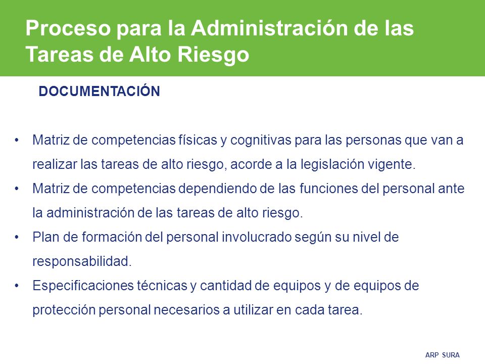 Proceso para la Administración de las Tareas de Alto Riesgo