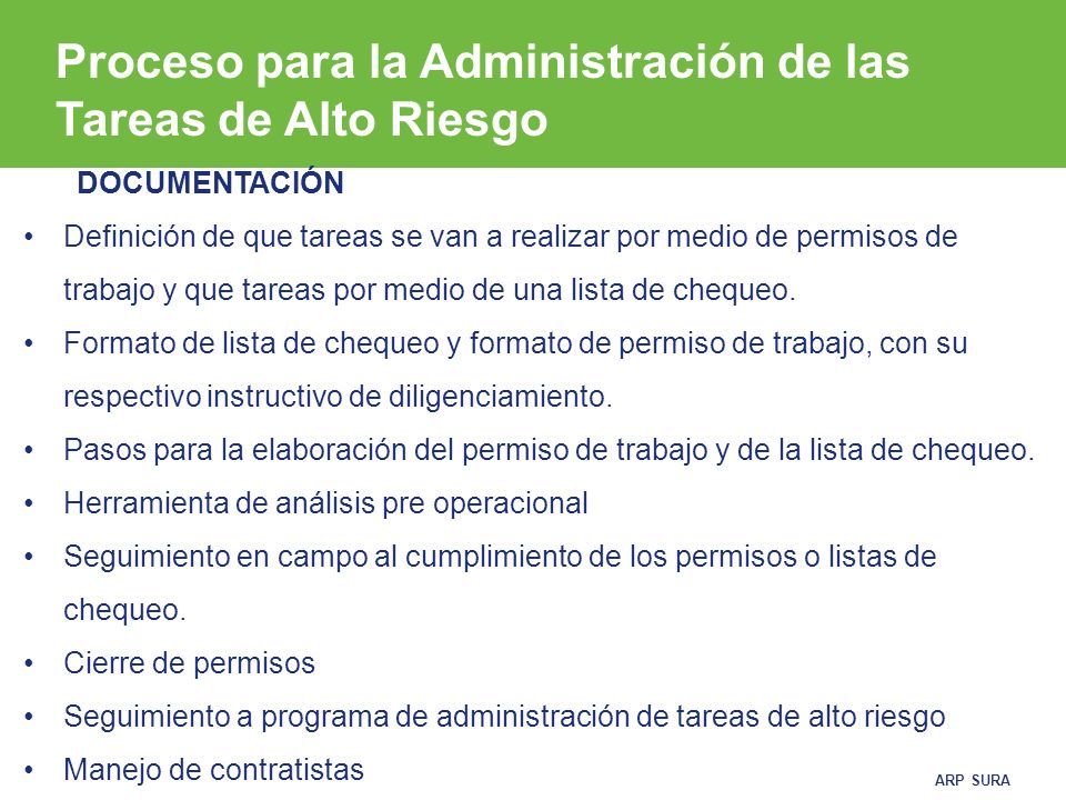 Proceso para la Administración de las Tareas de Alto Riesgo