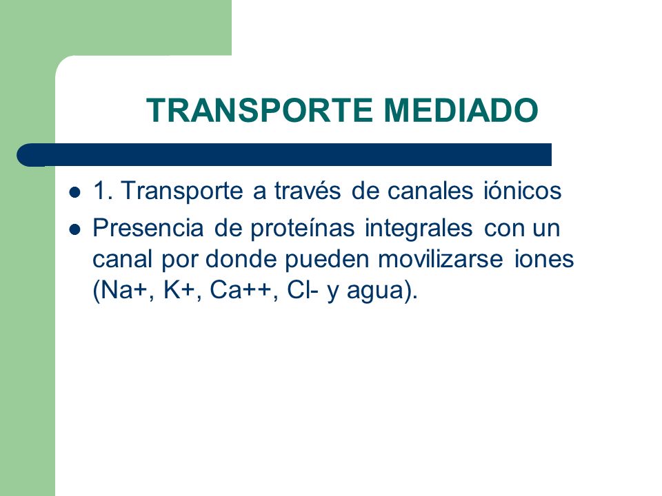 TRANSPORTE MEDIADO 1. Transporte a través de canales iónicos